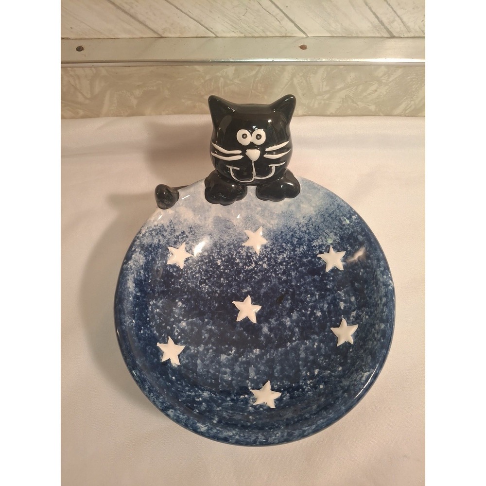 Halloween Black Cat Ceramic Candy Dish Bowl With Stars